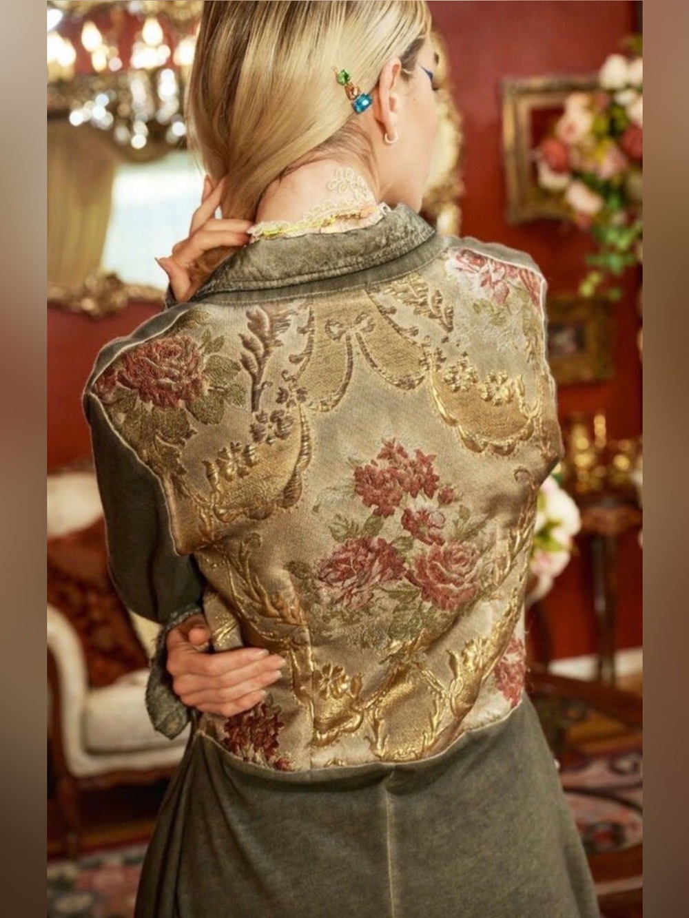 Aratta Silent Journey Floral Brocade Velvet Blazer Jacket Size S